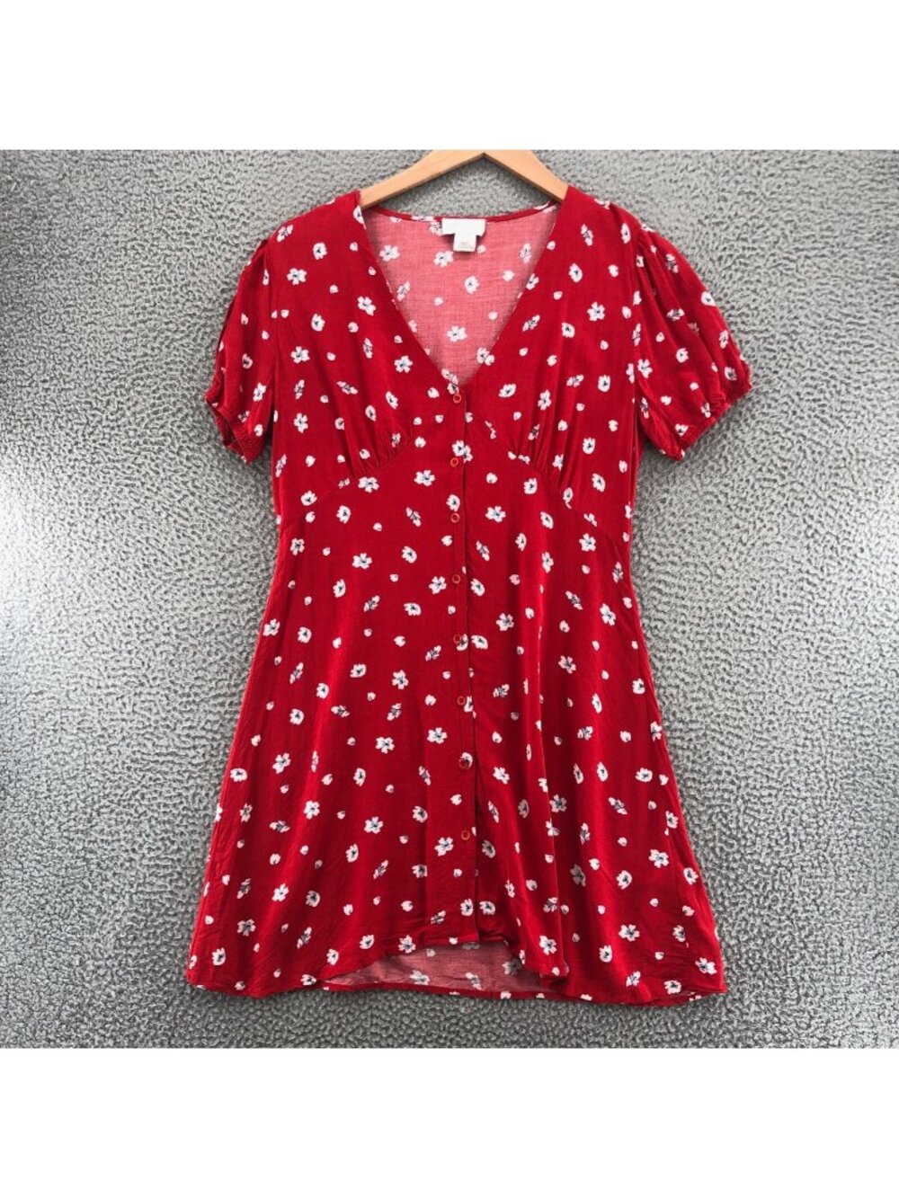 Apricot Dress Women 10 Red Floral A Line Mini Button Up Short Puff Sleeve V Neck